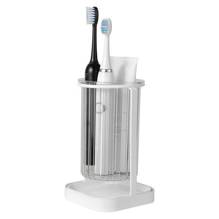 Toothbrush Holders with Drain Tray, Hanging Toothbrush and Toothpaste Holder Organizer Bathroom Caddy Countertop for Toothpaste, Razors, Electric Toothbrush, Clear