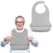 Adjustable Silicone Bib,Washable Bib for Men & Women,Waterproof Bib for Elderly with Crumb Catcher (Grey)