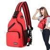 Crossbody Sling Backpacks Sling Bag for Men Women Hiking Daypack with Earphone Hole Travel Daypack Color Red