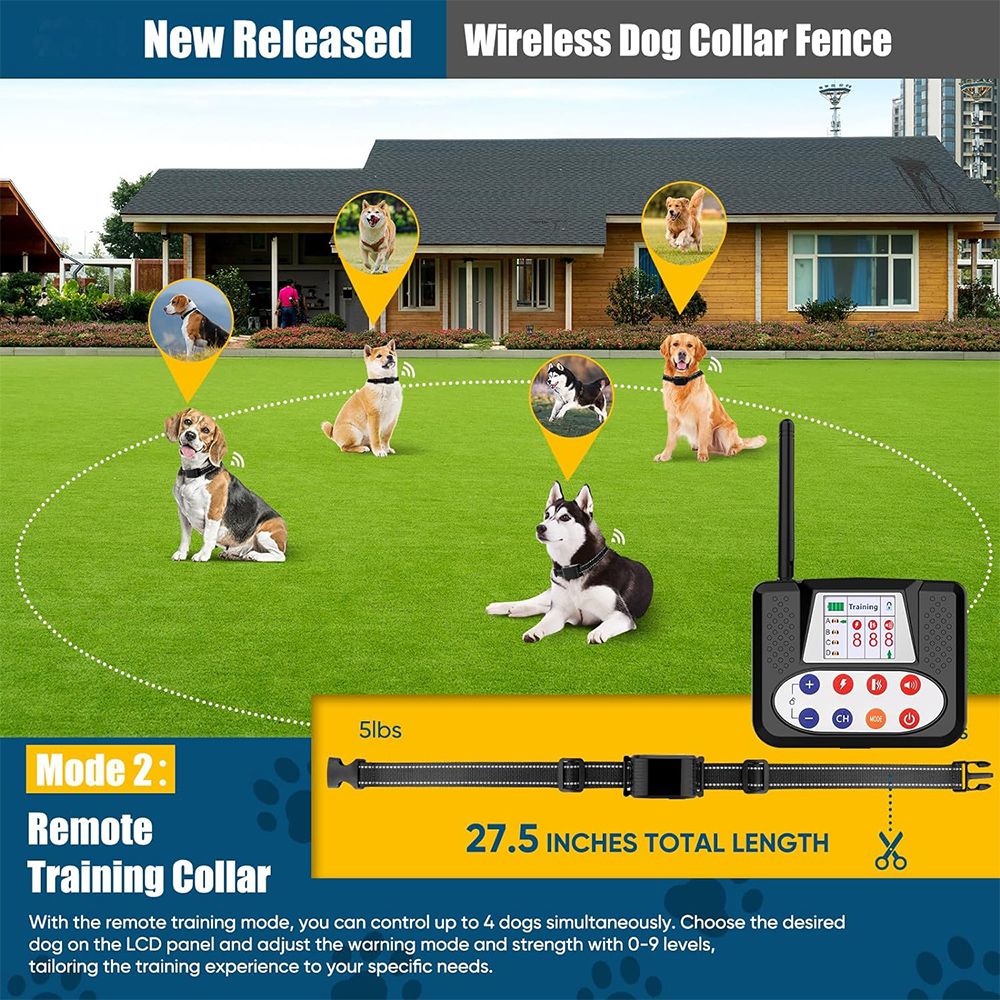 Wireless Dog Fence System, 2 in 1 Electric Fence and Training Collar
