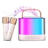 Mini Karaoke Machine - Bluetooth Portable Karaoke Speaker with Bass and Dazzling Lights with 2 Wireless Microphone for Girls & Boys Home Party Gift Toys
