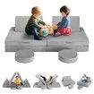 6Pcs Kids Sofa Play Couch Modular Lounge Cushion Convertible Playset Sectional Childrens Toddler Chair Playroom Fabric
