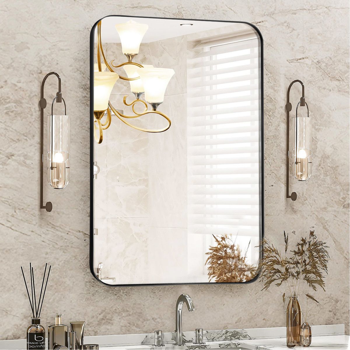 Black Wall Mirror Bathroom Standing Rectangle Large Framed Vanity Bedroom Hallway Mount Decorative Makeup Shower Shaving
