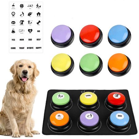 Dog Communication Buttons 6Pc Talking Set 30S Recordable Pet Training Anti Slip Mat 24 Scene Stickers