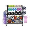 Sports Equipment Ball Storage Rack Cart Garage Organiser for Yoga Mat Dumbbell Kettlebell Home Gym Holder with Hooks Wheels