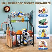 Ball Storage Rack Garage Sports Equipment Toy Organiser Utility Basketball Holder Display Stand Hooks for Home Gym Gear