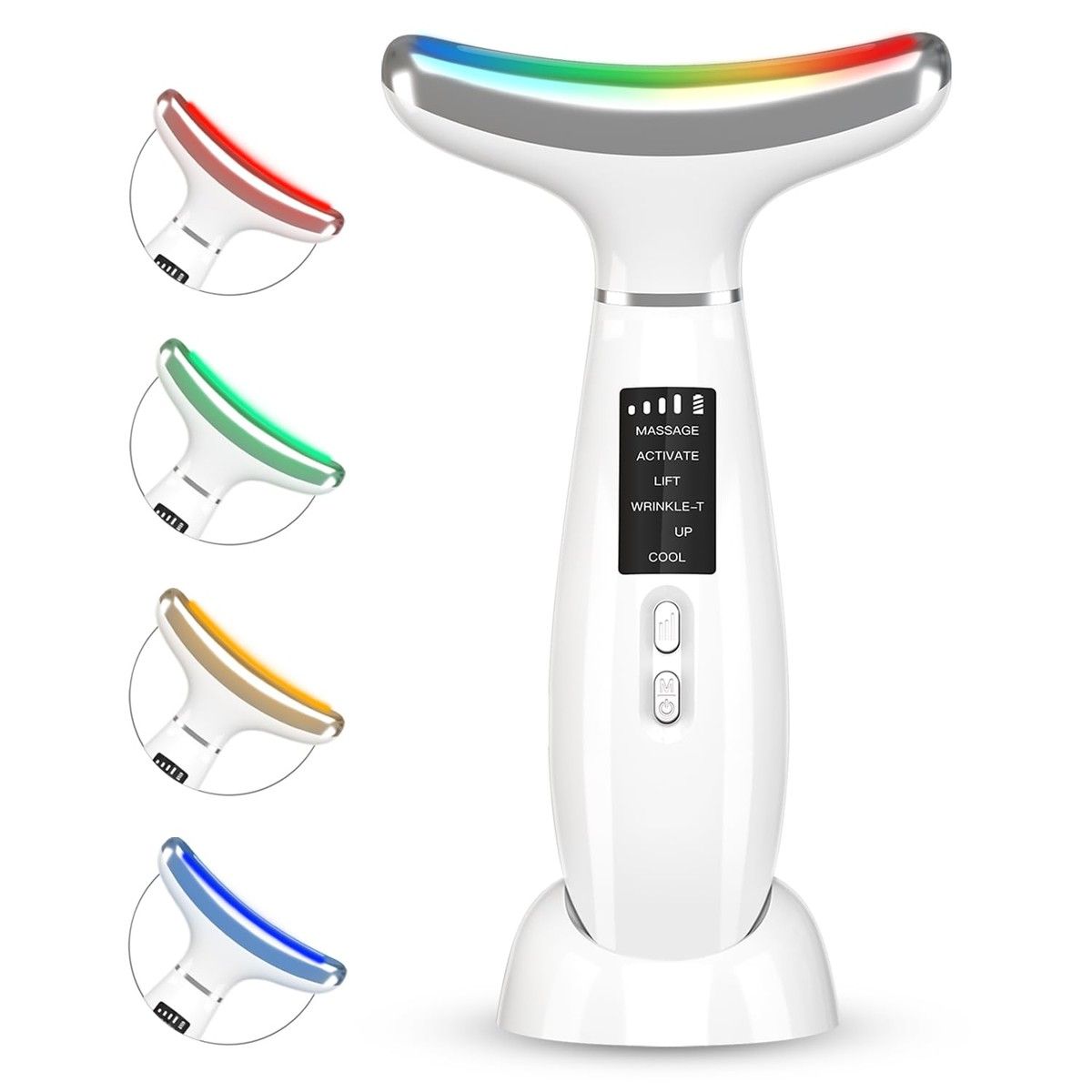 Red-Ligh for-Face and Neck, Facial and Neck Massager with 4 Color LED, Vibration and Thermal Functions for Skin Care
