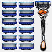 Men 5 Blade Razor Lubrication Precision Beard Trimmer Handle 12 Cartridges Shaving Grooming Sensitive Skin Grooming Accessory