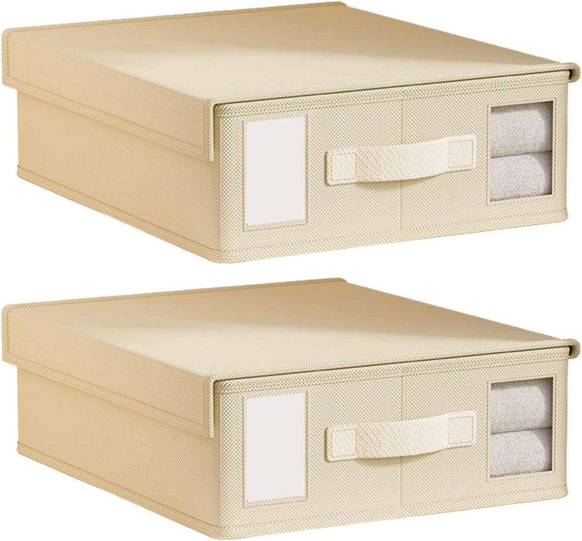 Bed Sheet Organizer and Storage with Visible Window Handles 2 PCS Beige for All Sheet Sizes Foldable Blankets Storage Case
