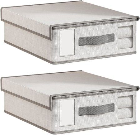 2 PCS White Grey Bed Sheet Organizer and Storage with Visible Window And Handle for All Sheet Sizes Foldable Blankets Storage Case