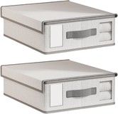 2 PCS White Grey Bed Sheet Organizer and Storage with Visible Window And Handle for All Sheet Sizes Foldable Blankets Storage Case