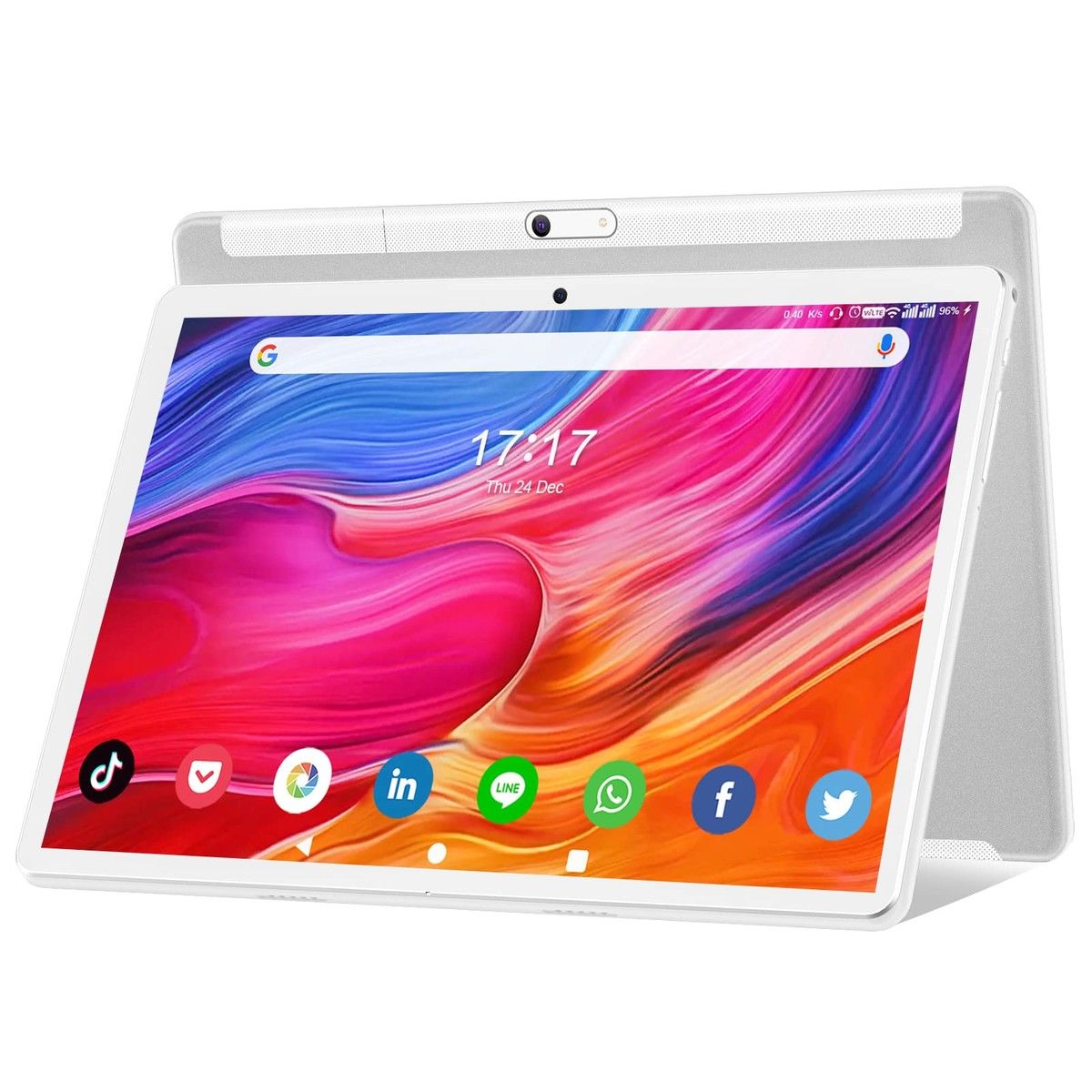 Android Tablet 10.1Inch Octa Core 64GB Storage Dual Camera 13MP 5MP WiFi Bluetooth GPS 512GB Expandable IPS Full HD Display Silver Touchscreen