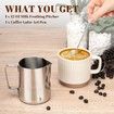 Milk Frothing Pitcher,12oz Milk Frother Cup with Clear Scale,Cappuccino Espresso Machine Accessories for Barista Coffee Bar with Latte Art Pen,Silver