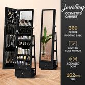 Mirror Jewellery Cabinet Storage Organiser Full Length 360 Degree Rotating Holder Stand Necklace Earrings Ring Armoire