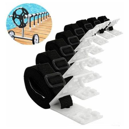 Solar Pool Cover Reel Attachment Kit Heavy Duty Adjustable Straps Clips In Ground Swimming Blanket Storage Weatherproof Installation Tools Durable
