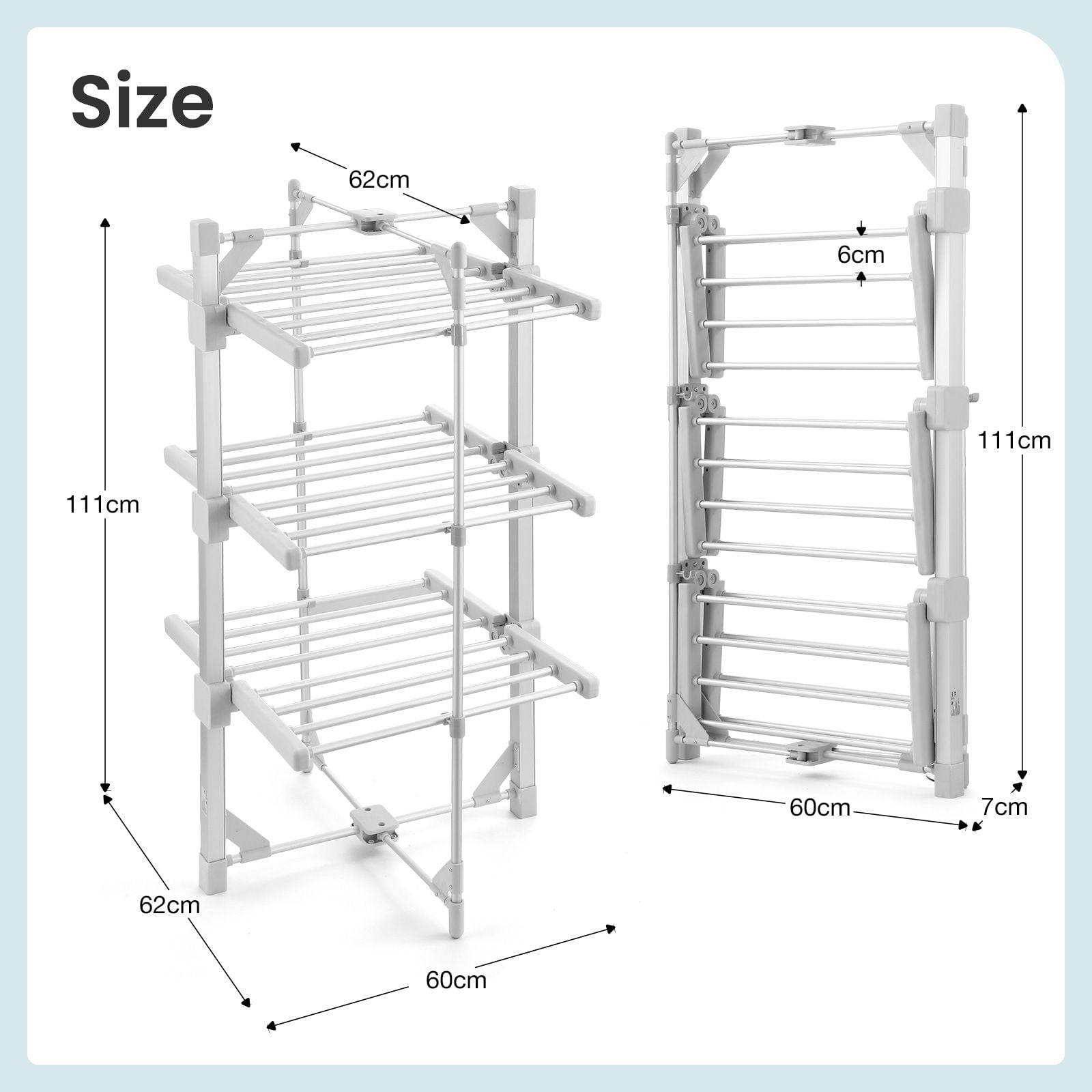 Maxkon Electric Airer 3 Tier Heated Clothes Dryer Laundry Drying Rack Heater Towel Rail Stand Foldable 220W