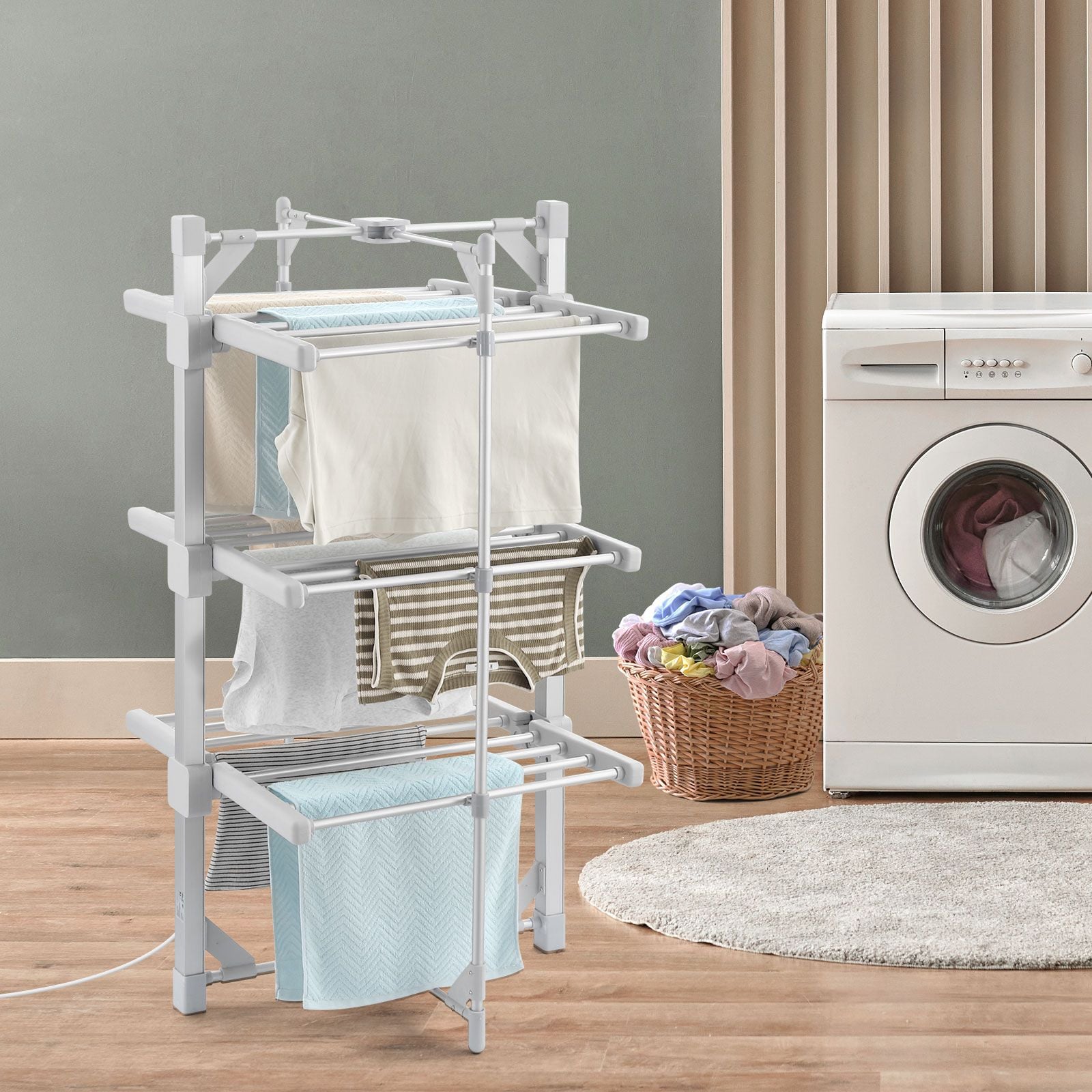 Maxkon Electric Airer 3 Tier Heated Clothes Dryer Laundry Drying Rack Heater Towel Rail Stand Foldable 220W