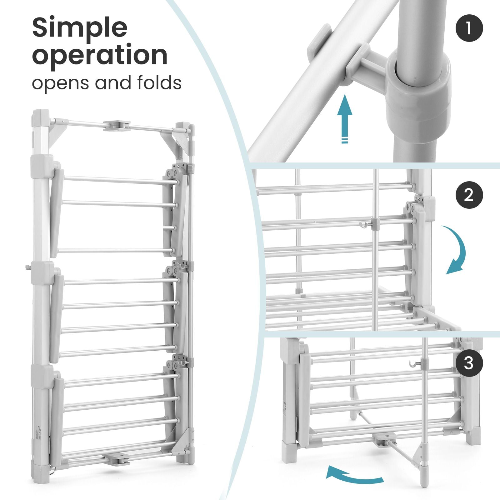 Maxkon Electric Airer 3 Tier Heated Clothes Dryer Laundry Drying Rack Heater Towel Rail Stand Foldable 220W