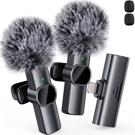 2pcs Lavalier Wireless Microphone for iPhone Android,Wireless Microphone for Video Recording,Game Live Streaming,Interviews,Vlog (Lightning)