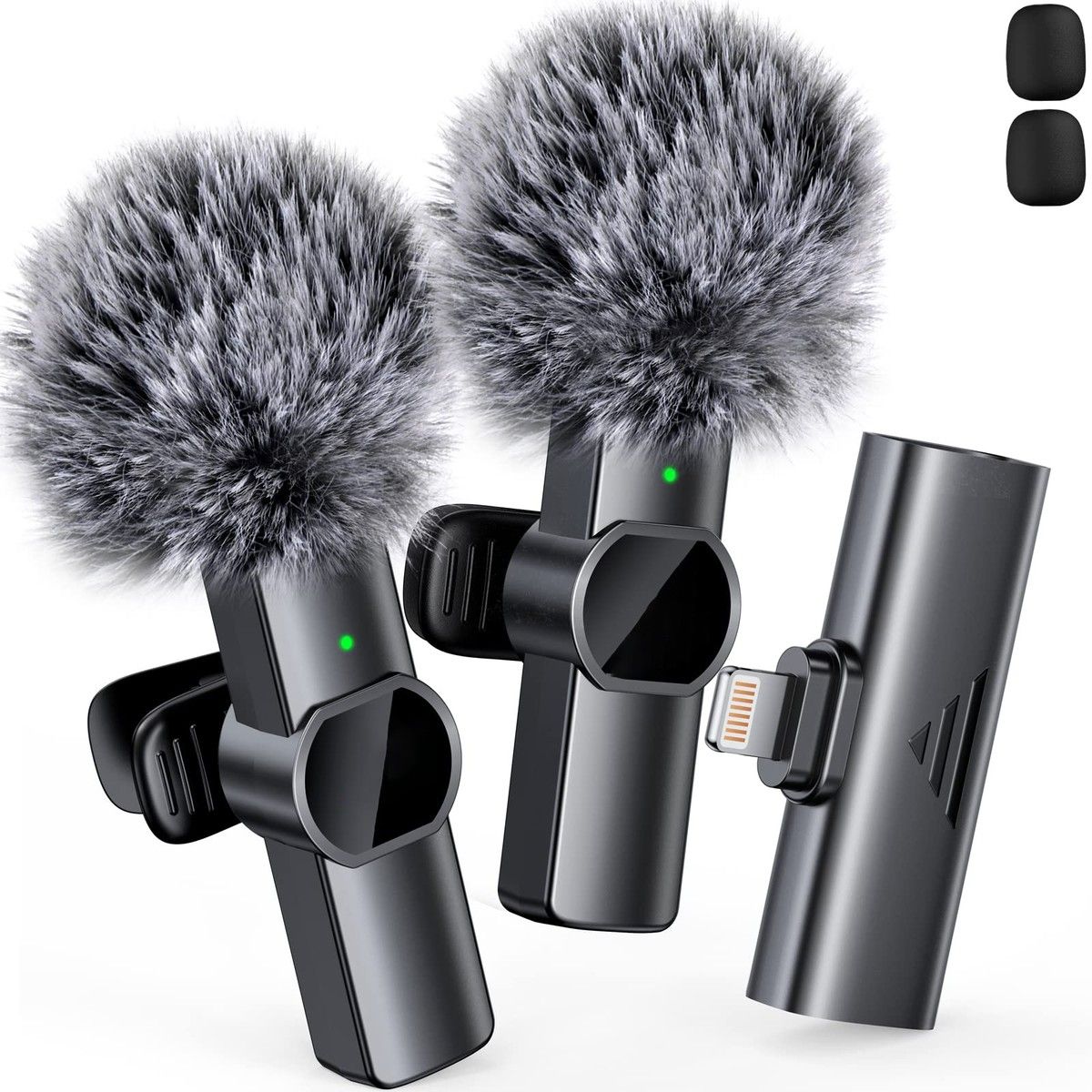 2pcs Lavalier Wireless Microphone for iPhone Android,Wireless Microphone for Video Recording,Game Live Streaming,Interviews,Vlog (Lightning)