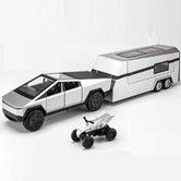 Toy Trucks with RV Motor for Boys Girl Diecast Metal Cybertruck Model Pickup Truck 1/32 Toy Cars Race with Sound and Light Gift Age3+ (Silver)