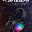 Wireless Bluetooth Headphones with ANC Microphone, Rainbow RGB Lights Foldable Over-Ear Headphones with Music & Game Mode for Travel Home Office