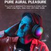 Wireless Bluetooth Headphones with ANC Microphone, Rainbow RGB Lights Foldable Over-Ear Headphones with Music & Game Mode for Travel Home Office
