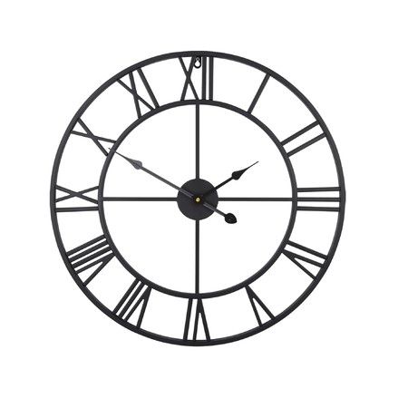 Silent Wall Clock Large Non Ticking Metal Round Modern Decor Living Room Bedroom Kitchen Outdoor 60cm Black Roman Number Stylish Timepiece Home Accent