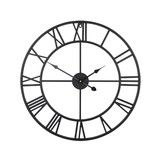 Silent Wall Clock Large Non Ticking Metal Round Modern Decor Living Room Bedroom Kitchen Outdoor 60cm Black Roman Number Stylish Timepiece Home Accent