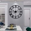 Wall Clock Large Silent Non-Ticking Metal Round Timepiece Modern Decor Living Room Bedroom Kitchen Outdoor 16inch 40cm Roman Number Black