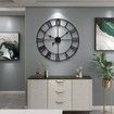 Wall Clock Large Silent Non-Ticking Metal Round Timepiece Modern Decor Living Room Bedroom Kitchen Outdoor 16inch 40cm Roman Number Black