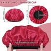 Triple Layer Shower Cap for Women,with Microfiber Liner,Practical Bathing Accessories,Soft Hair Wrap,Reusable Shower Cap for Long Hair(Red)