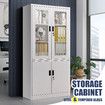 Steel Filing Cabinet Locker Office File Storage Shelves Lockable Cupboard Garage Organiser Tempered Glass 185x90x40cm
