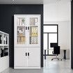 Steel Filing Cabinet Locker Office File Storage Shelves Lockable Cupboard Garage Organiser Tempered Glass 185x90x40cm