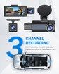 3 Channel 2.5K Dash Cam,1440P Dash Cam Front and Rear Inside,Dash Camera for Cars,Triple Car Camera with 32GB Card,G-Sensor,24Hr Parking,Loop Recording,IR Night Vision