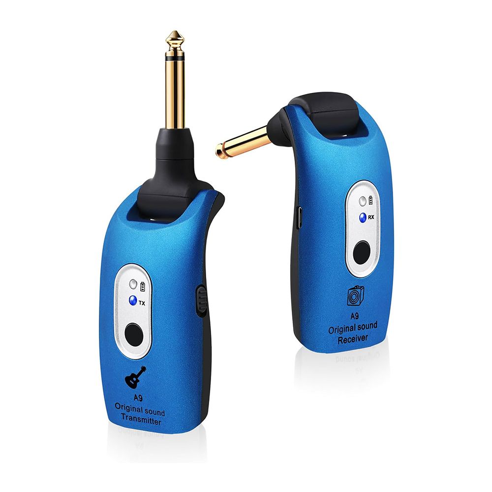 2.4GHz Wireless Guitar System Rechargeable Audio Wireless Transmitter Receiver for Guitar Bass Electric Instruments, Over 30mor100 Feet Transmission,280 Degree Rotatable, 4hours Woring Time, A9 Blue