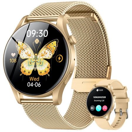 Smartwatch for Women 1.43" Touchscreen Smart Watch Answer/Make Call with  Sleep Monitor 100+ Sports Modes Fitness Tracker for Android iOS(1Pack-Gold)