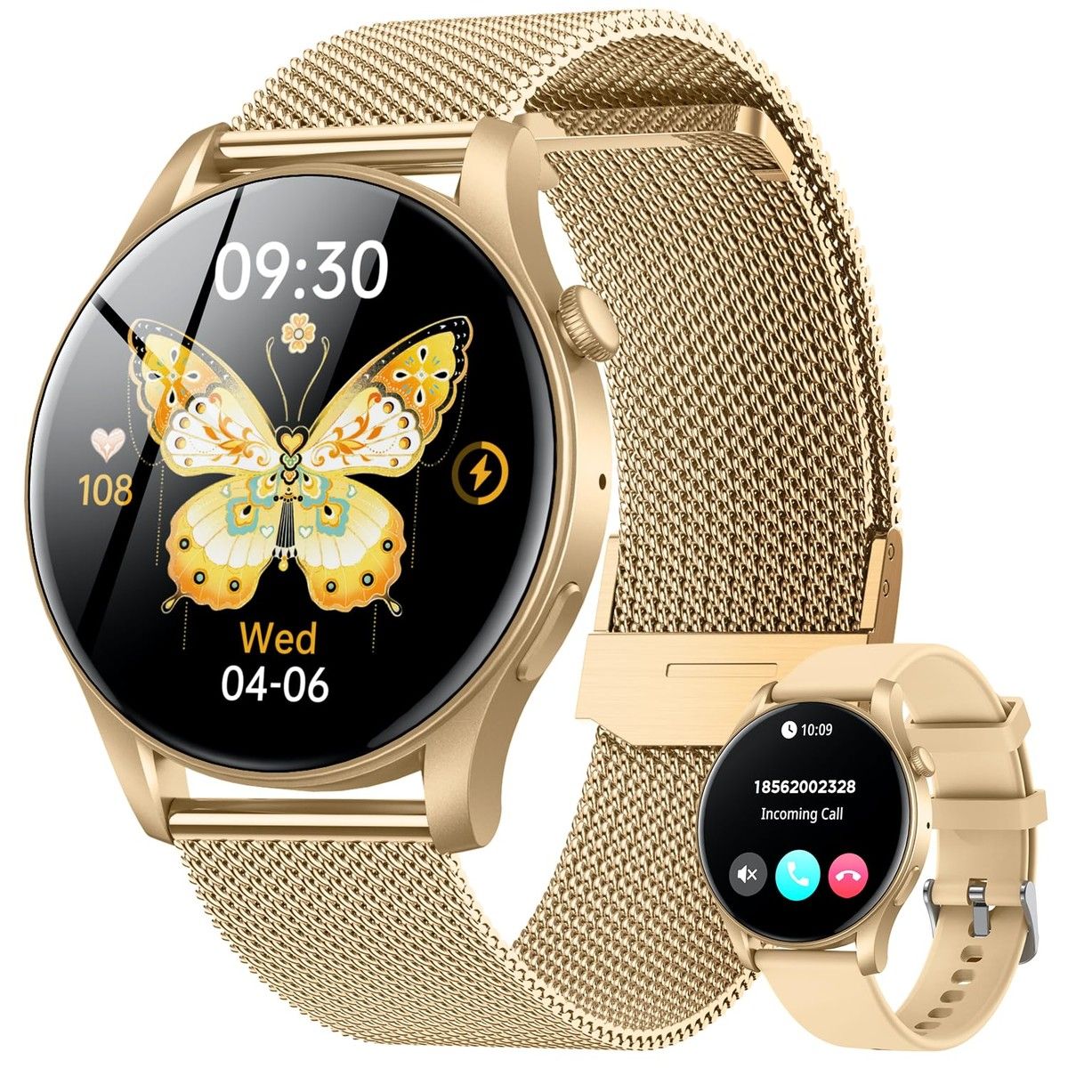 Smartwatch for Women 1.43" Touchscreen Smart Watch Answer/Make Call with Sleep Monitor 100+ Sports Modes Fitness Tracker for Android iOS(1Pack-Gold)