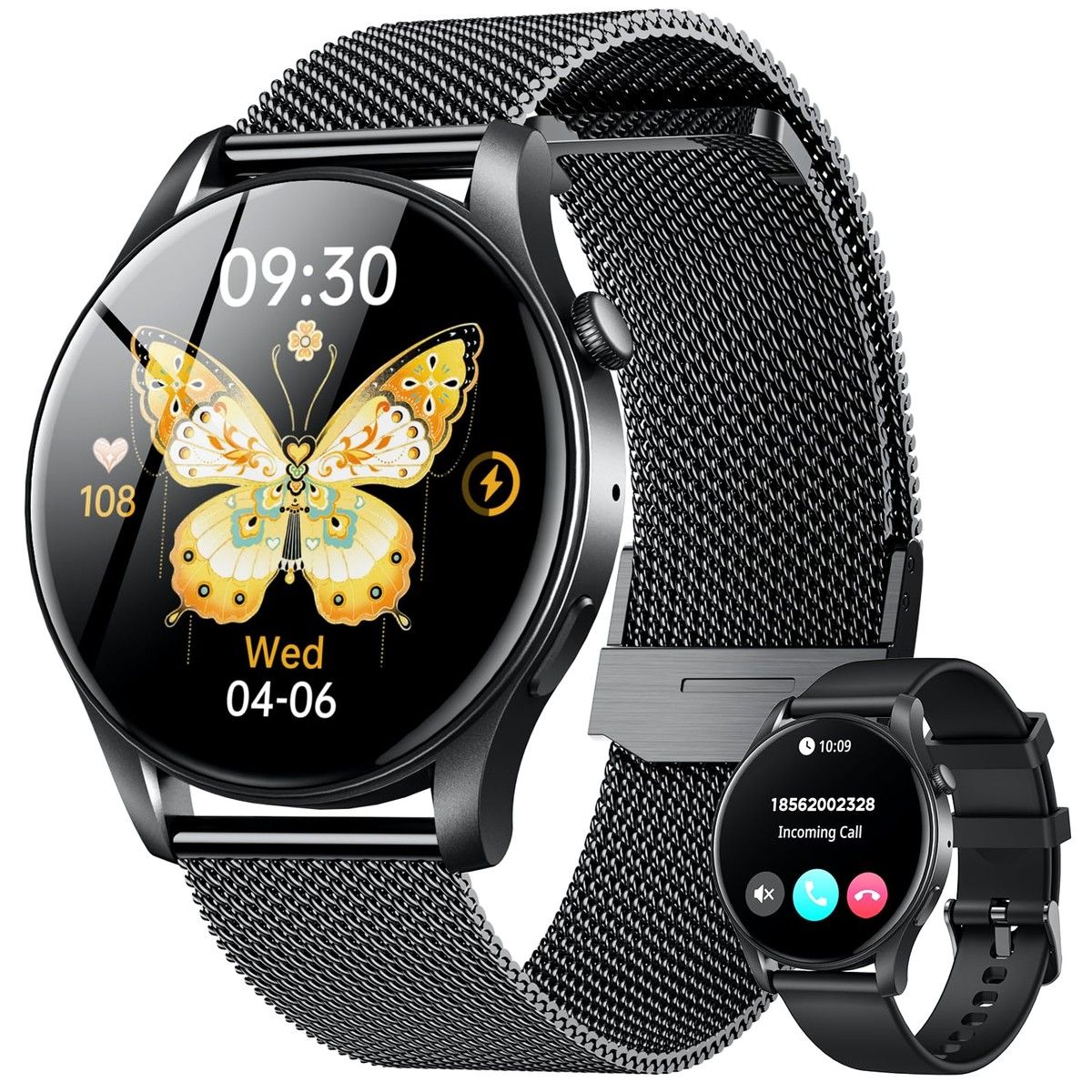 Smartwatch for Men 1.43" Touchscreen Smart Watch Answer/Make Call with Sleep Monitor 100+ Sports Modes Fitness Tracker for Android iOS(1Pack-Black)