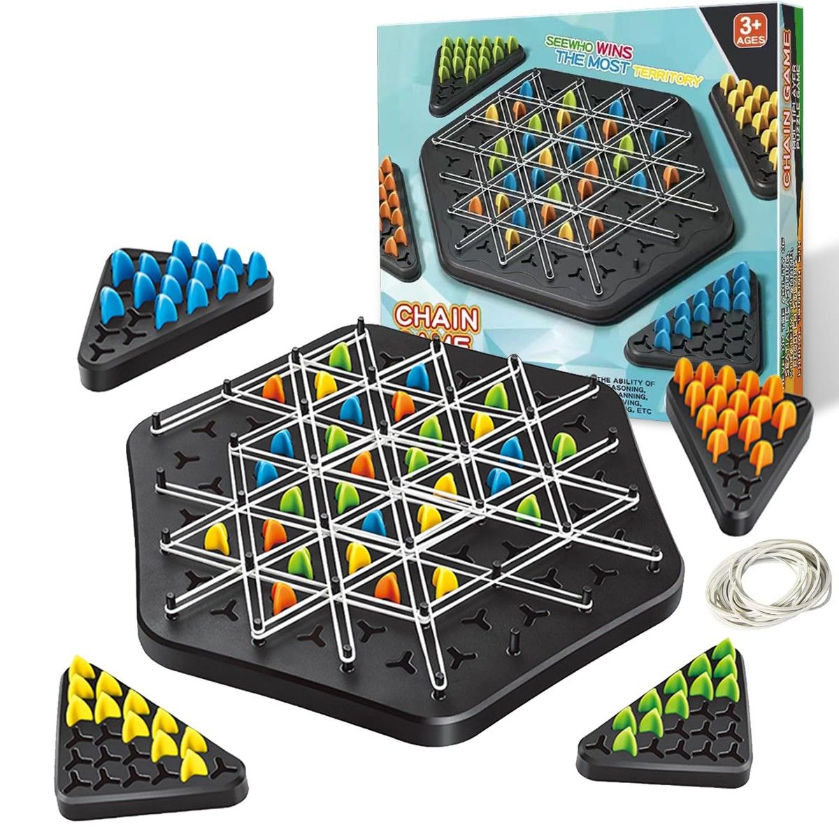 Chain Triangle Chess Triggle Game Rubber Band Set Interactive Kids Family Party Strategy Fun Educational Toy Multiplayer