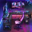 Gaming Desk L Shaped Computer Racer Standing Table LED Lights with Storage Bag Shelves Carbon Fibre Corner Office