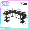 Gaming Desk L Shaped Computer Racer Standing Table LED Lights with Storage Bag Shelves Carbon Fibre Corner Office