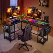 Gaming Desk L Shaped Computer Racer Standing Table LED Lights with Storage Bag Shelves Carbon Fibre Corner Office