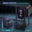Gaming Desk L Shaped Computer Racer Standing Table LED Lights with Storage Bag Shelves Carbon Fibre Corner Office