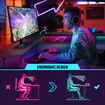 Gaming Desk L Shaped Computer Racer Standing Table LED Lights with Storage Bag Shelves Carbon Fibre Corner Office