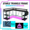 Gaming Desk L Shaped Computer Racer Standing Table LED Lights with Storage Bag Shelves Carbon Fibre Corner Office