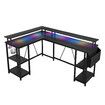Gaming Desk L Shaped Computer Racer Standing Table LED Lights with Storage Bag Shelves Carbon Fibre Corner Office
