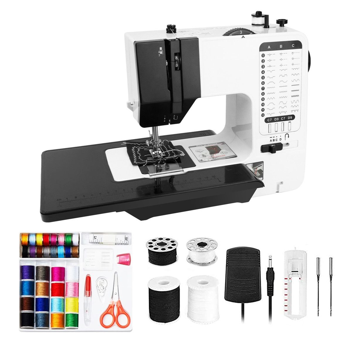 Mini Sewing Machine Electric Reverse Stitching, Portable Compact, 38 Stitch Patterns, Extension Table