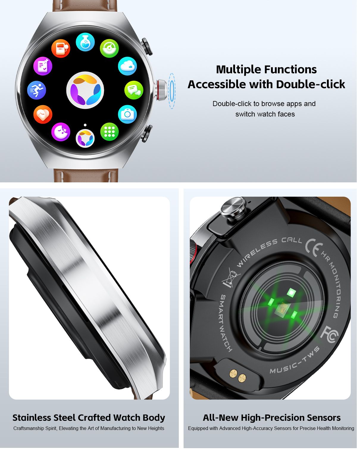 New Headset Smart Watch 2-in-1 1.53 Inch Round Screen Dual Call NFC Stainless Steel Body IP67 Mens Watches Color Black