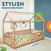 Childrens Bed Frame Single Size House Shape Floor Wooden Mattress Base Platform Foundation Bedroom Furniture with Guard Rail